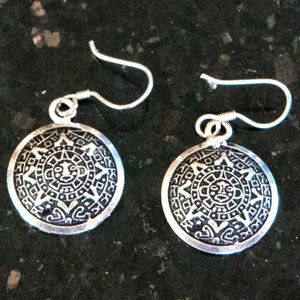 Taxco Mexico Aztec 925 Sterling Silver Drop Earrings for Pierced Ears